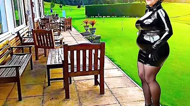 Golf Club Slut Shiny PVC Plastic Skirt High Heels Stocking Slut Granny Porn Slut