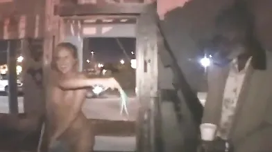 Public Girl Shows In Front Of A Homeless Man