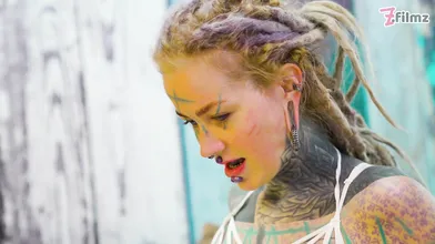 Tattooed ANAL Queen In White Lingerie And High Heels Masturbating