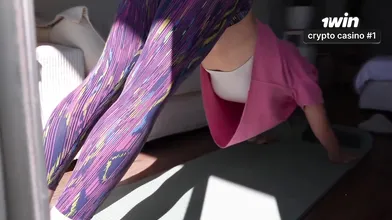 Real duo homemade, yoga on mat then rolls on him - inexperienced couple's hot, n