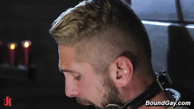 Watch Two Men Tease And Deny Tied Up Wesley Woods Until He Cums Hard