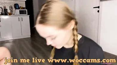 Gentle blowjob, hot ride on his dick and Sockjob in white frilly socks