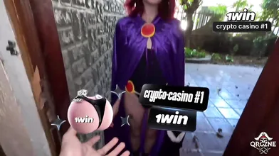 Halloween delight! Sexy redhead Raven from Teen Titans cosplay videos. Exclusive