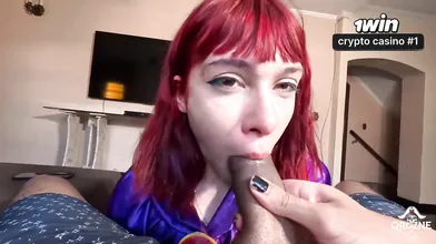 Halloween delight! Sexy redhead Raven from Teen Titans cosplay videos. Exclusive