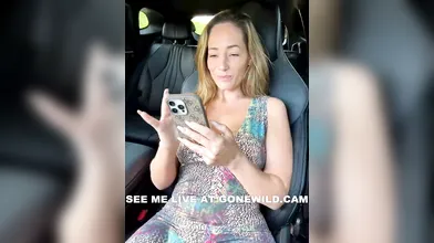 Blonde Babe in Car Teases Tits and Flashes Pussy Closeup