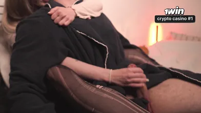 Femdom fledgling handjob triggers ample pop-shot from his ample cock. Red-hot go