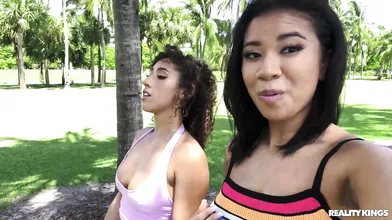 Lesbian Nymphos Ameena Green And Kira Perez Looking For Horny Bystanders