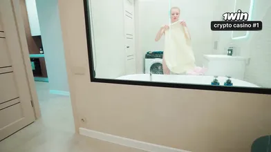 Hot stepsister shower peek turns into bj and jizz swallow.