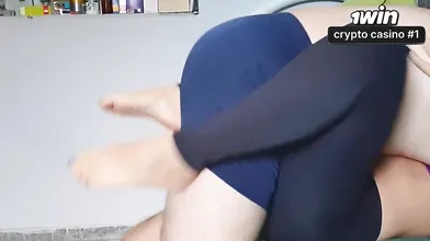 Leggings assjob, doggystyle encoxada jizz in pants, cumming on leggings