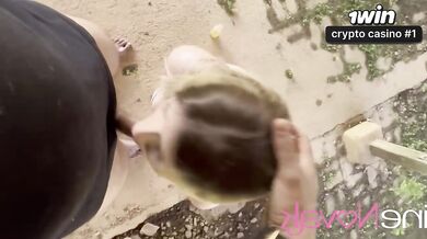Blonde with ample backside is visiting the farm and making an egg-cracking deep