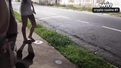 Risky getting off at the bus stop next to the super hot girl!