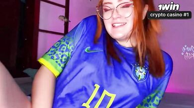 Naughty redhead with large caboose playing with her tight pussy