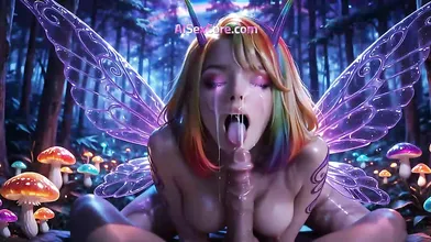 Forest fairy sucks wild then gets magical cum over her face