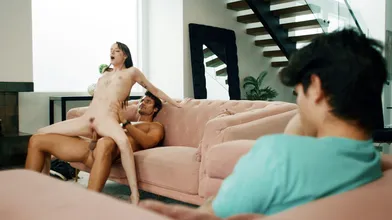 Sit down and watch your stepdad fuck your hot gf like a man