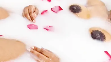 Tamil Wife relaxing milk bath in tub