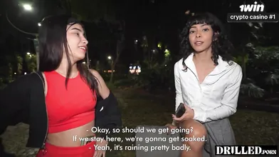 Threesome in the park with submissive Latina - gonzo assfuck creampie!