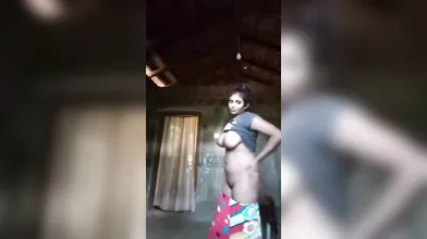 Gouthami Reddy Manthena showing nude milky boobs & pressing hardly in bedroom