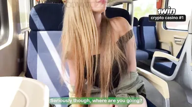 Sexy stranger sits beside you on the train, what does she desire? A creampie fro