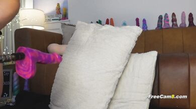 Blonde Slut Takes Massive Purple Dildo Balls Deep