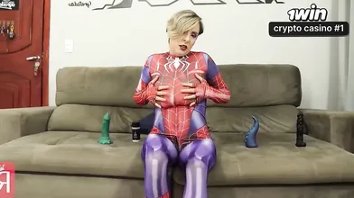 SPIDER GWEN GETS A ANAL MASTURBATION TOY WITH A DILDO