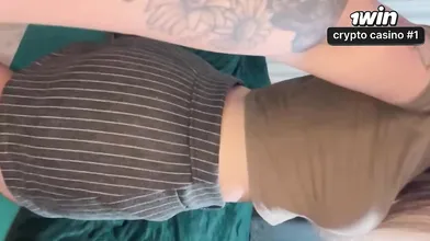 Blonde with a WET PUSSY wiggles her backside in a short microskirt and red panti