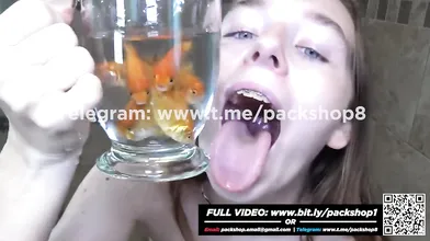 Beautiful and wicked woman devours live fish - Giantess Vore Fetish