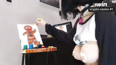 Painting my body! Licking a succulent man rod weirdo cookie