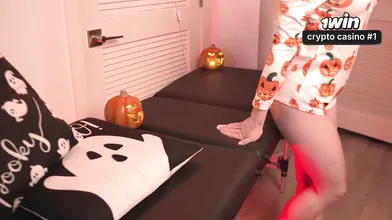Hottest Halloween lovemaking ever with huge knob and jizz on body, doggystyle an