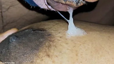 Tamil boyfriend swallows his cum on wife boobs