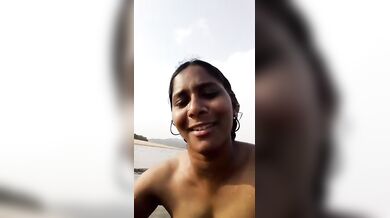 Mature Indian Couple Outdoor Enjoying In River