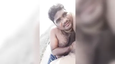 Mature Indian Couple Outdoor Enjoying In River