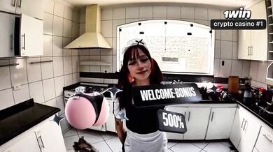 Sizzling redhead Brazilian maid servicing hefty man-meat manager while hubby's a
