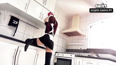 Sizzling redhead Brazilian maid servicing hefty man-meat manager while hubby's a