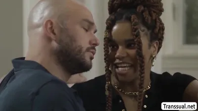 Curly haired TS ebony suck and ride of her friend