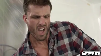 Two house carpenter fuck the ass of horny TS