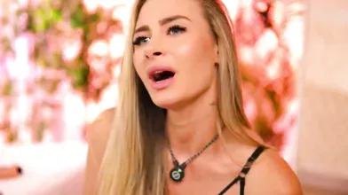 Stunning Blonde Teasing in Sexy Black Lingerie and Pink Toy