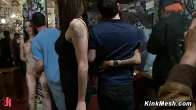 Tommy Pistol And Krysta Kaos Public House Party Bdsm With Blindfold And Group Groping