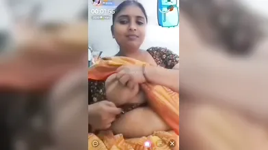Gouthami reddy manthena sexy in orange saree removing blouse no bra inside showing Big milky nude boobs in video call ????
