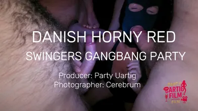 Danish swinger Horny Red in gangbang party in her favorite swingers club in Copenhagen