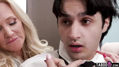 MILF executives reverse gangbang young intern guy in the office