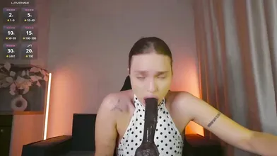 Brunette Babe Deepthroats Big Dildo in Hot Webcam Show