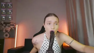 Brunette Babe Deepthroats Big Dildo in Hot Webcam Show