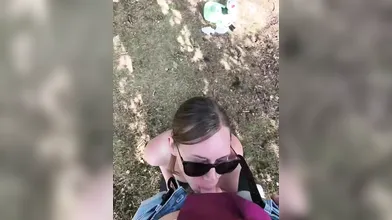 Busty MILF Flashes Tits in Forest While Texting on Phone