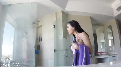 Step-Brother Blackmails Lesbian Step-Sister To Do 3-Some