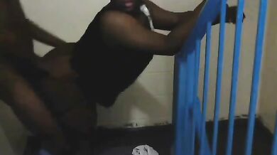 Amateur couple fucking on stairs