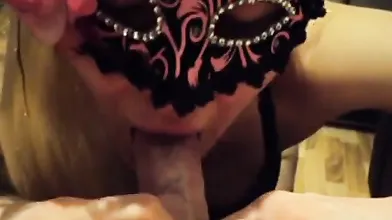 Masked girlfriend gives nice blowjob