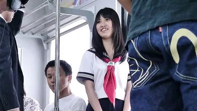 Pretty schoolgirl likes to travel with trains