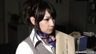 Naughty office babe demands favors from guys
