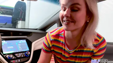 Blonde MILF Blowjob in Car