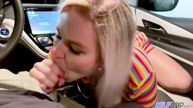 Blonde MILF Blowjob in Car